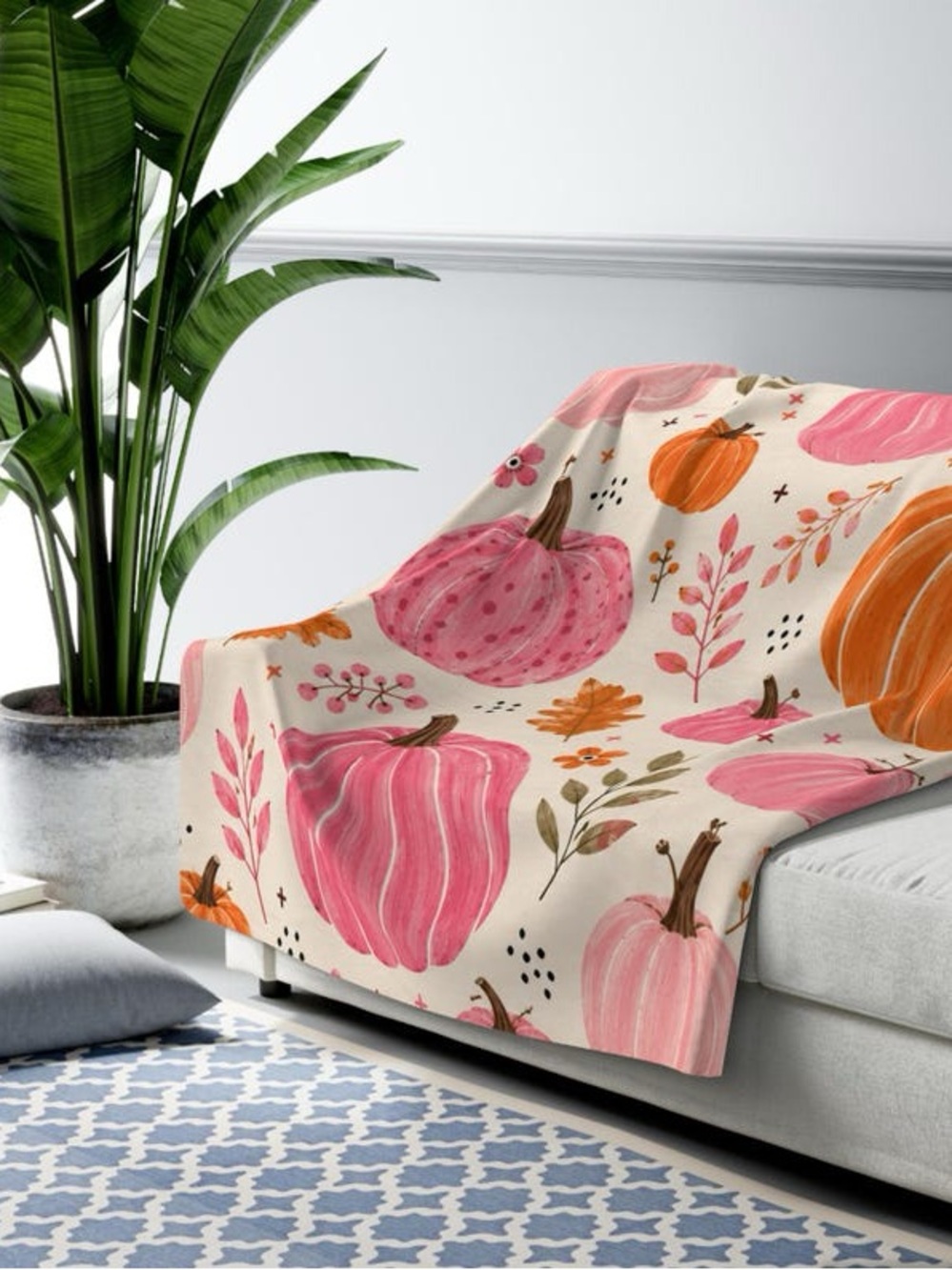 Cozy Pink & Orange Pumpkin Throw Blanket - Home Holiday
